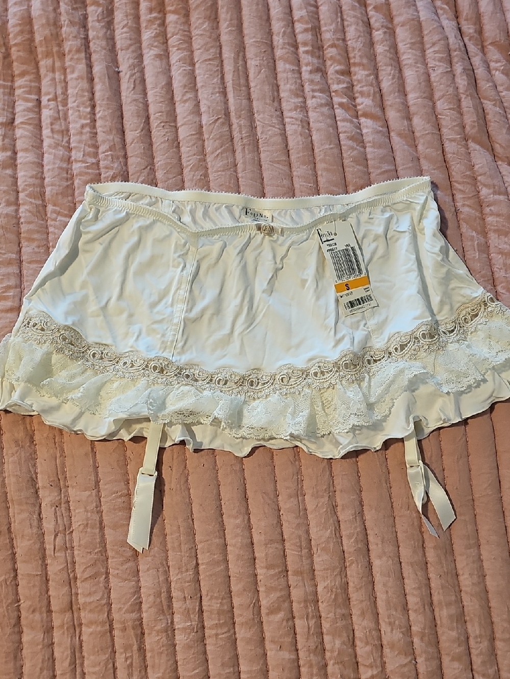 Felina Vintage-style Ivory Lace Half Slip Lingerie with Garter Straps Sz Small